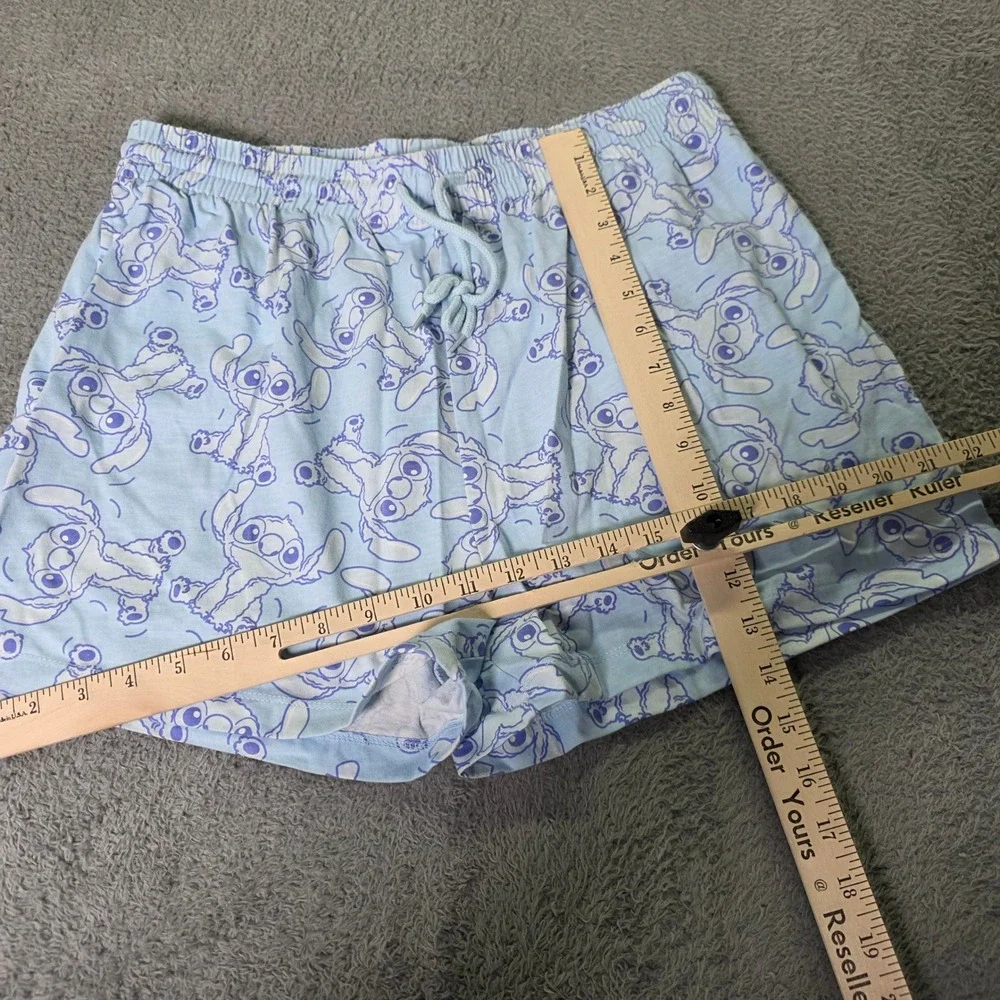 Disney Women XL Pajama Shorts Light Blue Stitch All-Over Print Drawstring Lounge